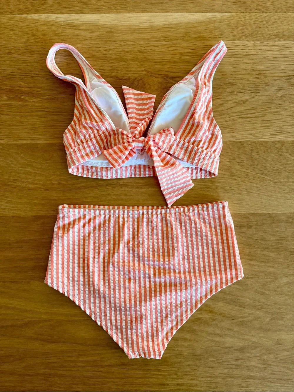 NWOT J. Crew Coral & White High-Waist Bikini Set (S top / Med bottom) - Picture 2 of 5